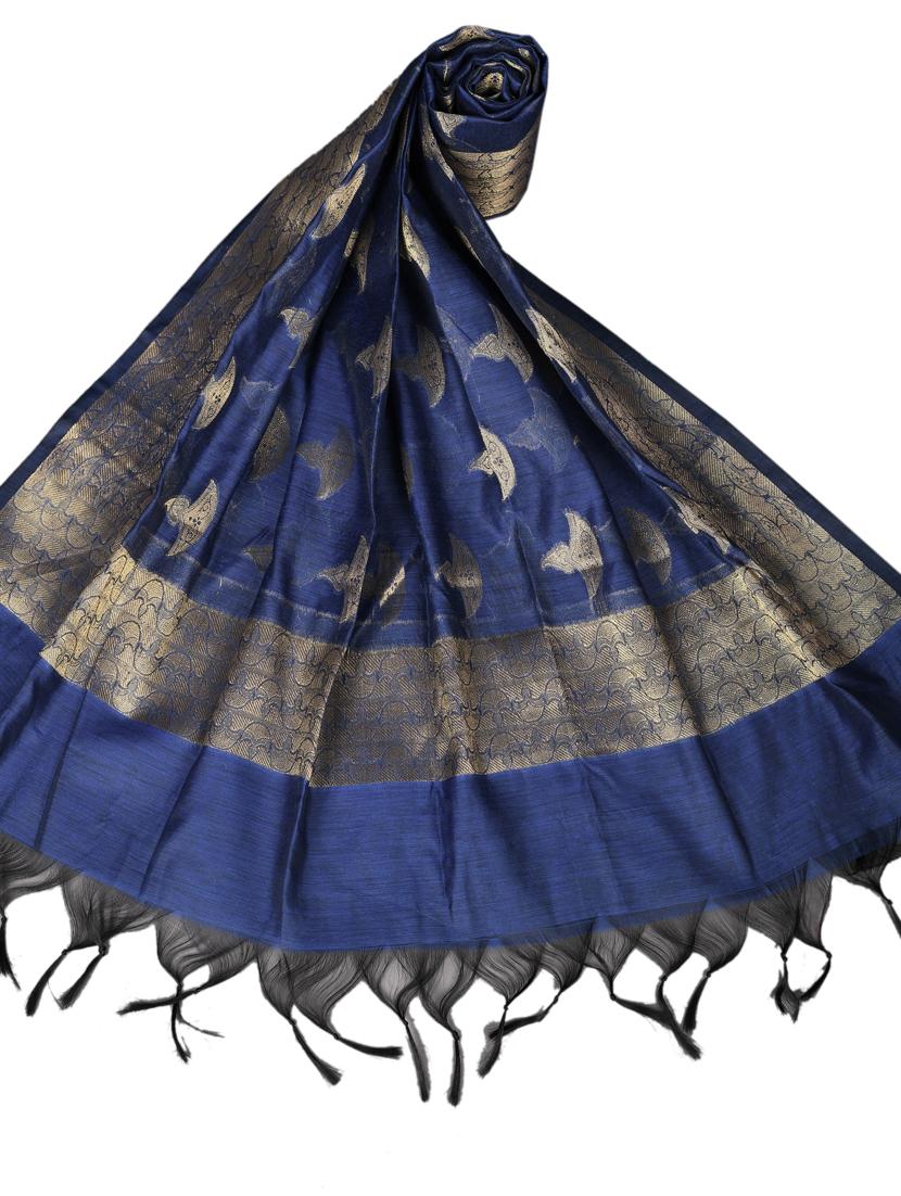 blue chanderi banarasi dupatta - 18421162 - Zoom Image - 3