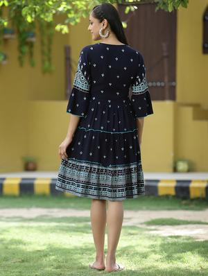 blue rayon tiered ethnic dress - 18421203 - Standard Image - 3
