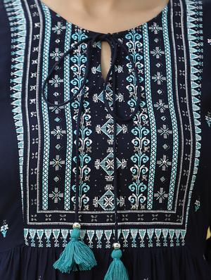 blue rayon tiered ethnic dress - 18421203 - Standard Image - 4