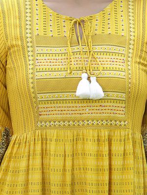 yellow rayon tiered ethnic dress - 18421204 - Standard Image - 4