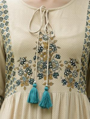 beige rayon tiered ethnic dress - 18421205 - Standard Image - 4