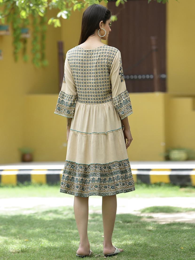 beige rayon tiered ethnic dress - 18421205 - Zoom Image - 3