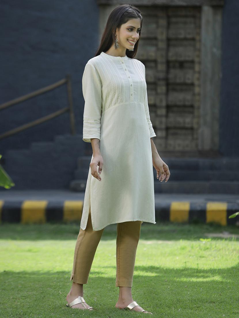 white rayon straight kurta - 18421221 - Zoom Image - 2