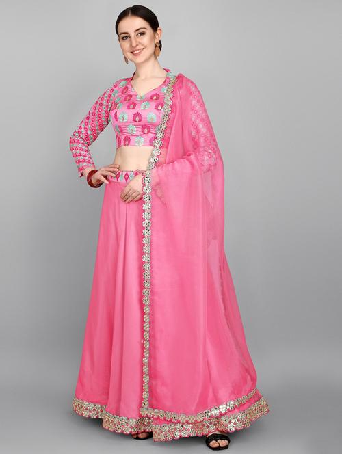 pink organza flared lehenga - 18421462 - Very Small Image - 1