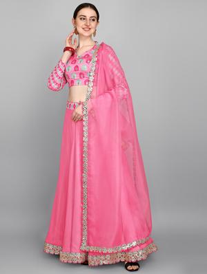 pink organza flared lehenga - 18421462 - Standard Image - 2