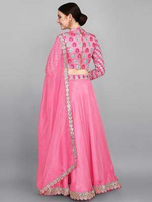 pink organza flared lehenga - 18421462 - Standard Image - 4