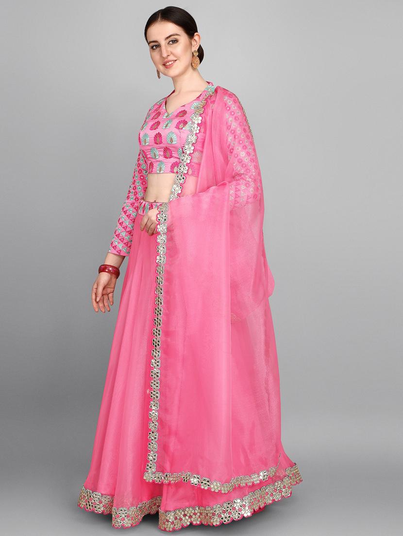 pink organza flared lehenga - 18421462 - Zoom Image - 3