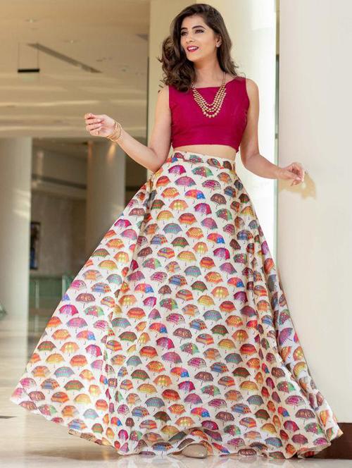 multi colored satin flared lehenga - 18421467 - Very Small Image - 1