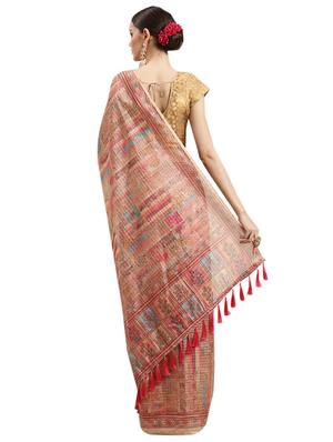 beige art silk printed saree with blouse - 18421659 - Standard Image - 2