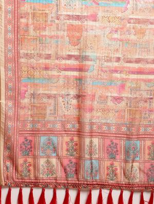 beige art silk printed saree with blouse - 18421659 - Standard Image - 5