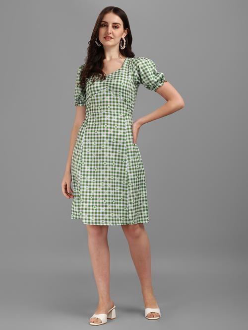 v-neck checkered empire line dress - 18421960 - Standard Image - 1