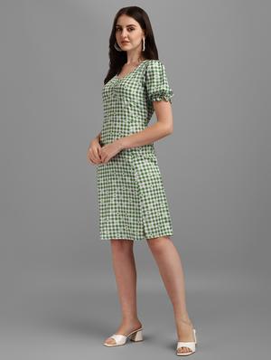 v-neck checkered empire line dress - 18421960 - Standard Image - 2
