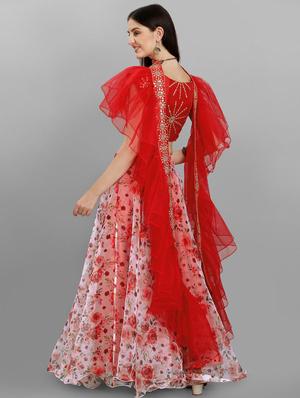 red organza flared lehenga - 18422002 - Standard Image - 3