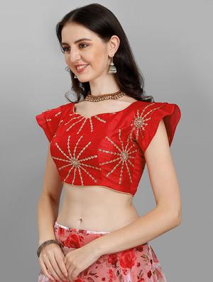 red organza flared lehenga - 18422002 - Standard Image - 4