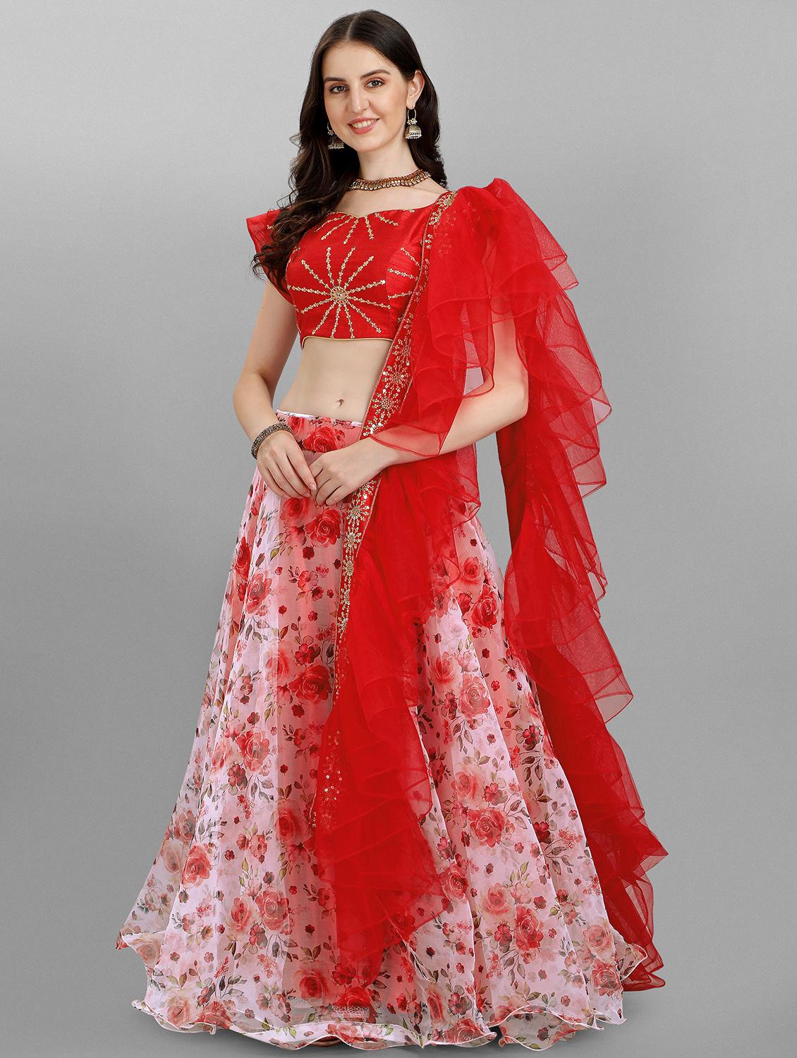 red organza flared lehenga - 18422002 - Zoom Image - 2
