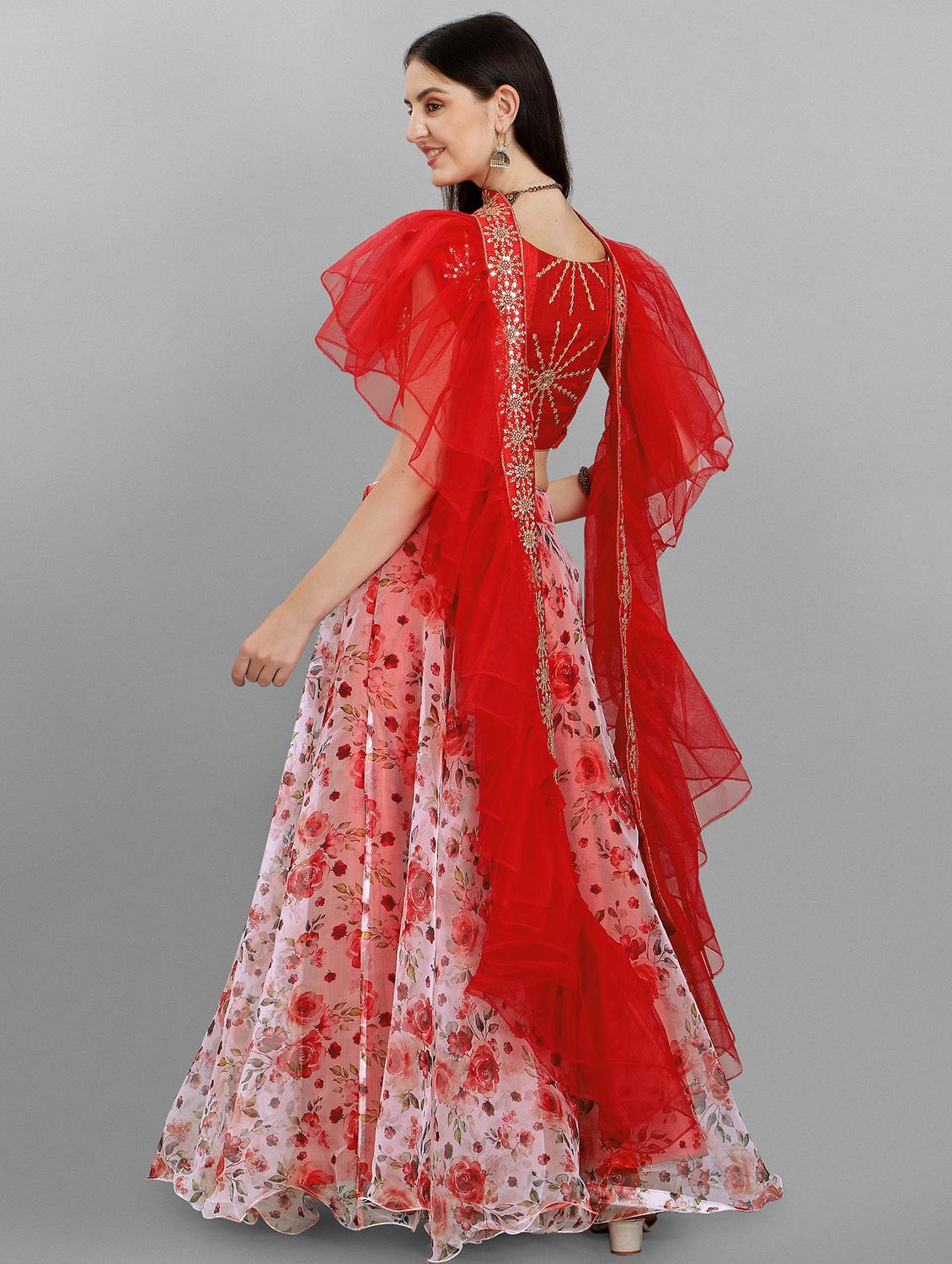 red organza flared lehenga - 18422002 - Zoom Image - 3