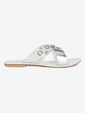 white faux leather flat forms sandals - 18422436 - Standard Image - 2