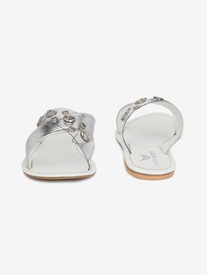 white faux leather flat forms sandals - 18422436 - Standard Image - 4