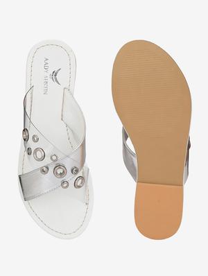 white faux leather flat forms sandals - 18422436 - Standard Image - 5