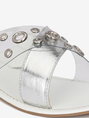 white faux leather flat forms sandals - 18422436 - Standard Image - 6