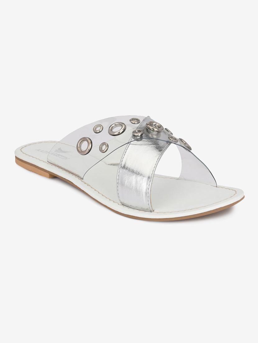 white faux leather flat forms sandals - 18422436 - Zoom Image - 1