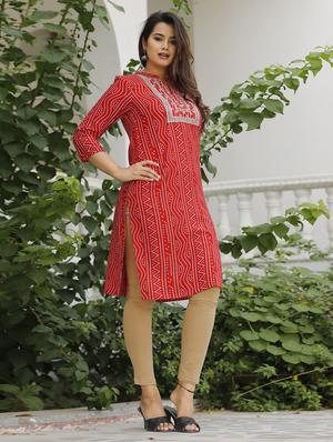 red printed straight kurta - 18422460 - Standard Image - 2