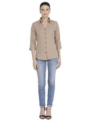 curved hem solid shirt - 18422518 - Standard Image - 4