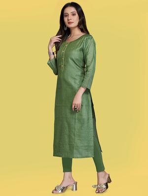 green embroidered straight kurta - 18422547 - Standard Image - 2