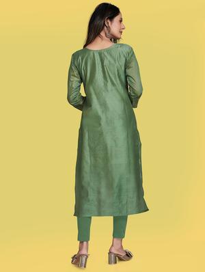 green embroidered straight kurta - 18422547 - Standard Image - 3