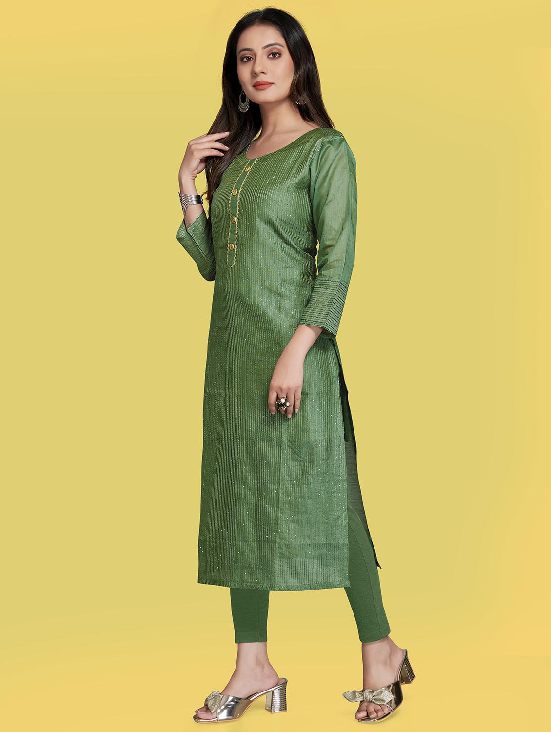 green embroidered straight kurta - 18422547 - Zoom Image - 2
