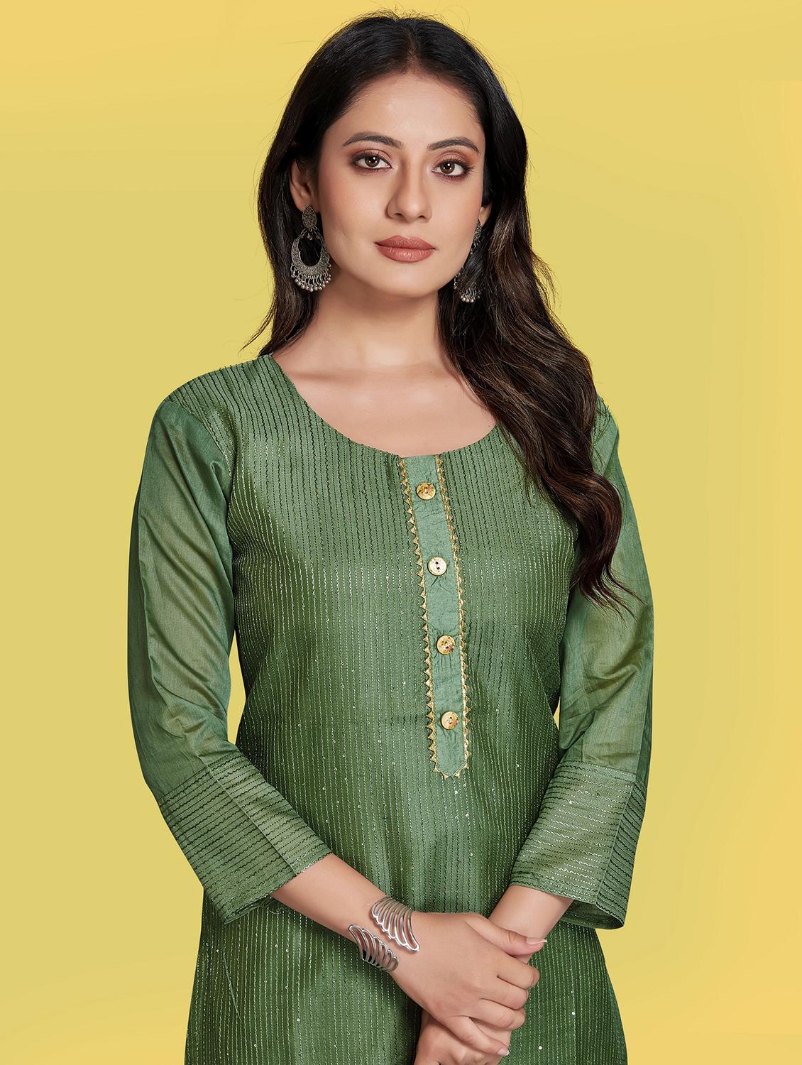 green embroidered straight kurta - 18422547 - Zoom Image - 4