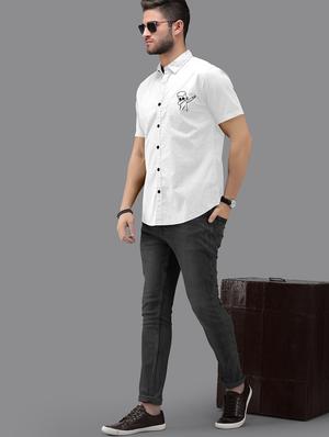 white chest-printed casual shirt - 18422555 - Standard Image - 4