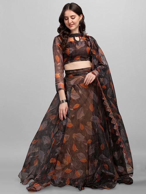 brown organza flared lehenga - 18422892 - Standard Image - 1