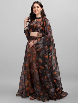 brown organza flared lehenga - 18422892 - Standard Image - 2