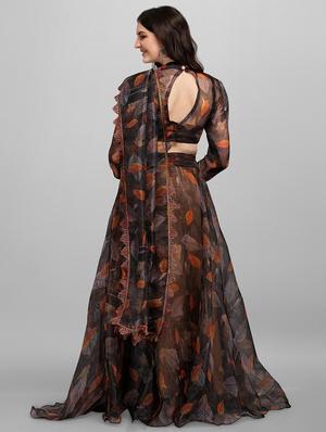brown organza flared lehenga - 18422892 - Standard Image - 4