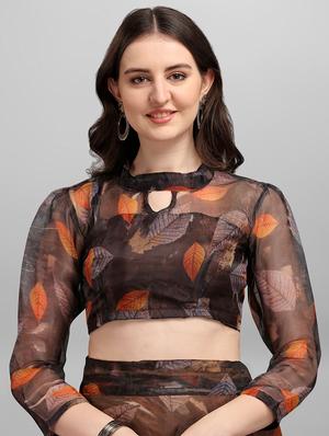 brown organza flared lehenga - 18422892 - Standard Image - 5