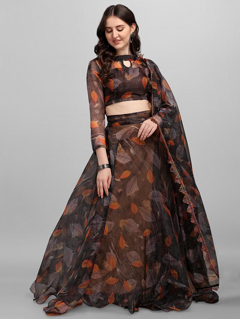 brown organza flared lehenga - 18422892 - Zoom Image - 1