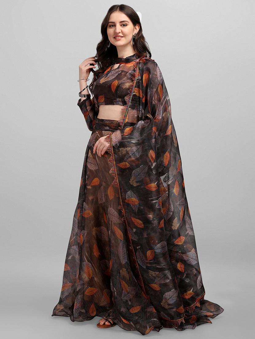 brown organza flared lehenga - 18422892 - Zoom Image - 2