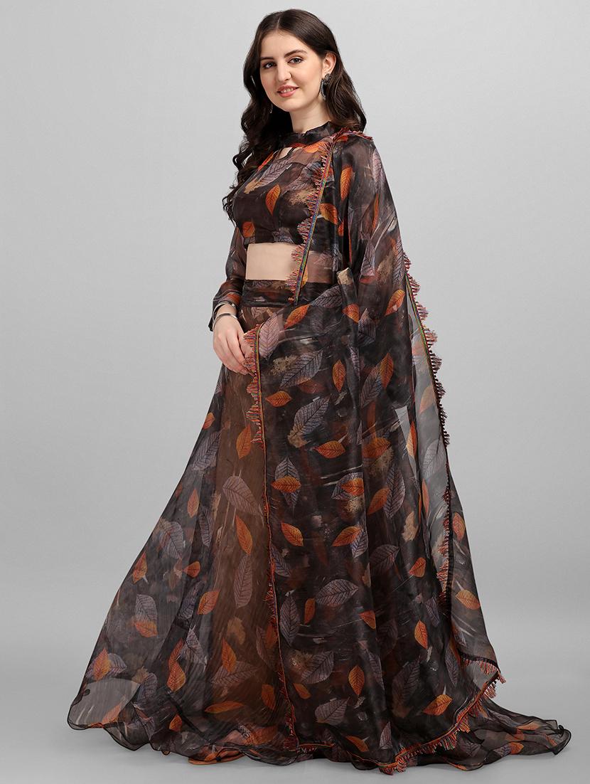 brown organza flared lehenga - 18422892 - Zoom Image - 3