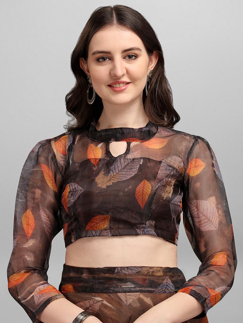 brown organza flared lehenga - 18422892 - Zoom Image - 5