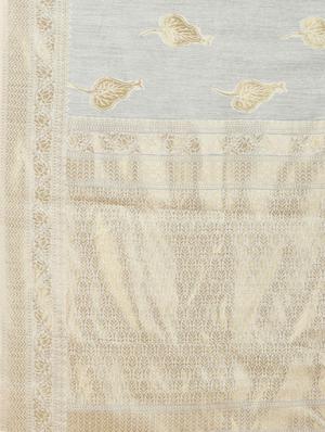 white cotton blend woven saree with blouse - 18423751 - Standard Image - 4