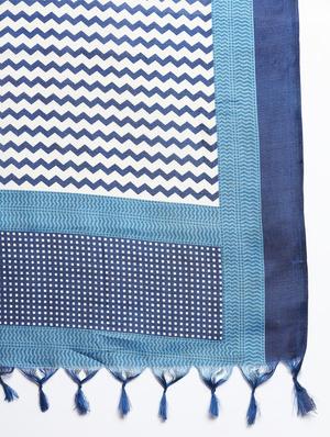 navy silk blend printed dupatta - 18423797 - Standard Image - 4