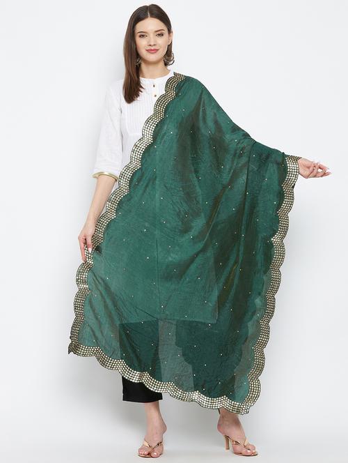 green silk blend embroidered dupatta - 18423805 - Standard Image - 1
