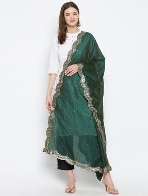 green silk blend embroidered dupatta - 18423805 - Standard Image - 2