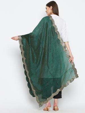 green silk blend embroidered dupatta - 18423805 - Standard Image - 4