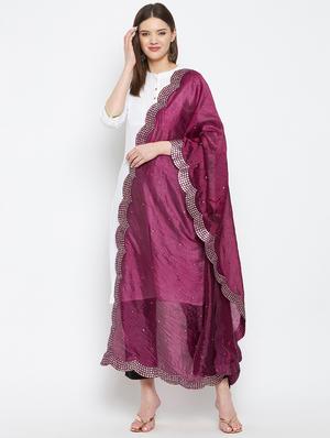burgundy silk blend embroidered dupatta - 18423808 - Standard Image - 2