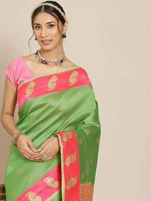 jacquard work woven saree with blouse - 18423929 - Standard Image - 3