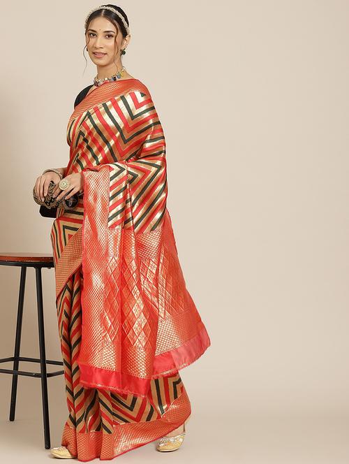 multi colored raw silk woven saree with blouse - 18423942 - Standard Image - 1