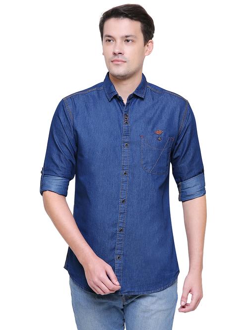 blue denim casual shirt - 18424480 - Very Small Image - 1