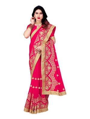 pink georgette embroidered saree with blouse - 18425825 - Standard Image - 2